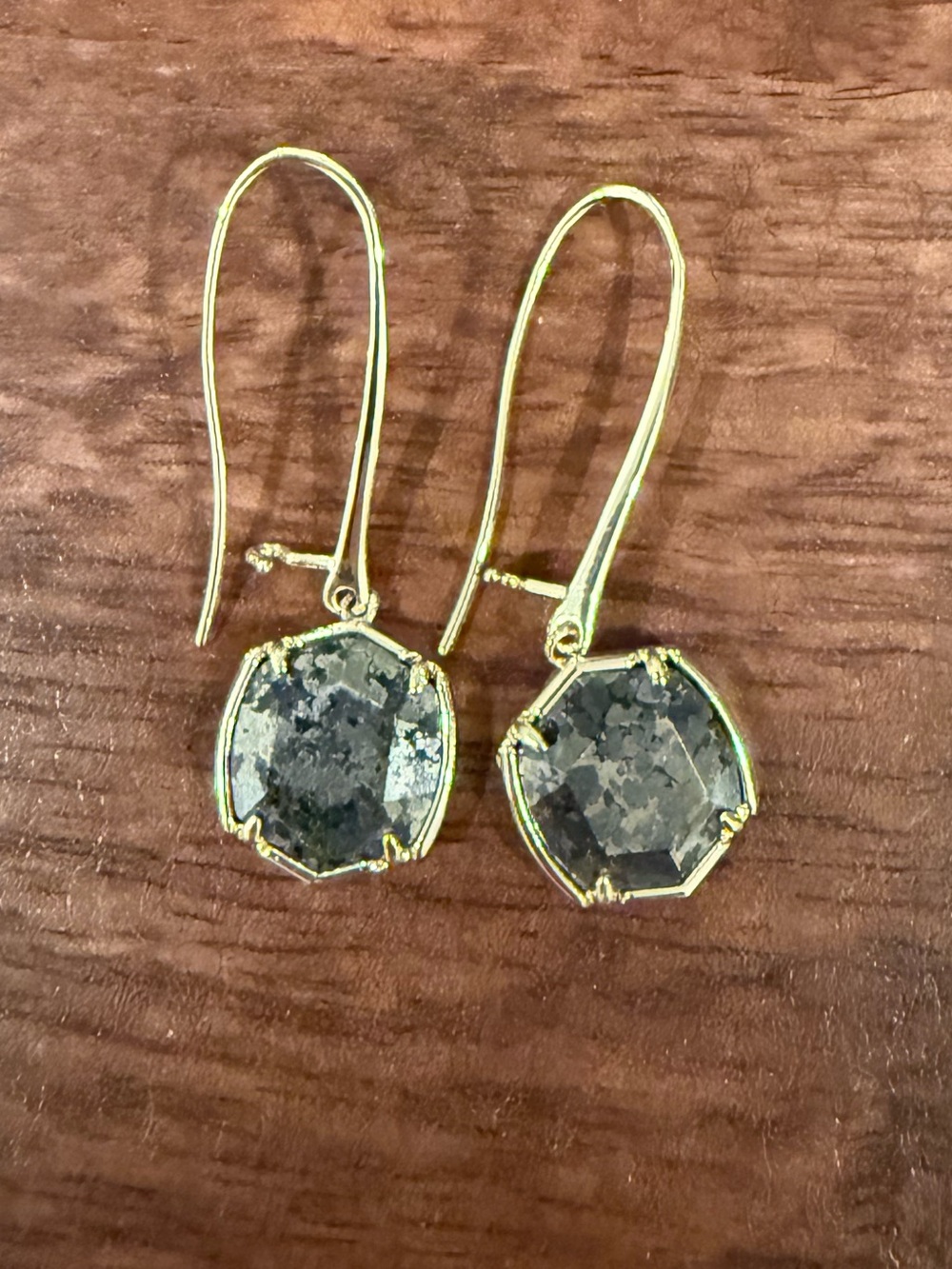 Kendra Scott Gold Drop Earrings with Gray Faceted Stones